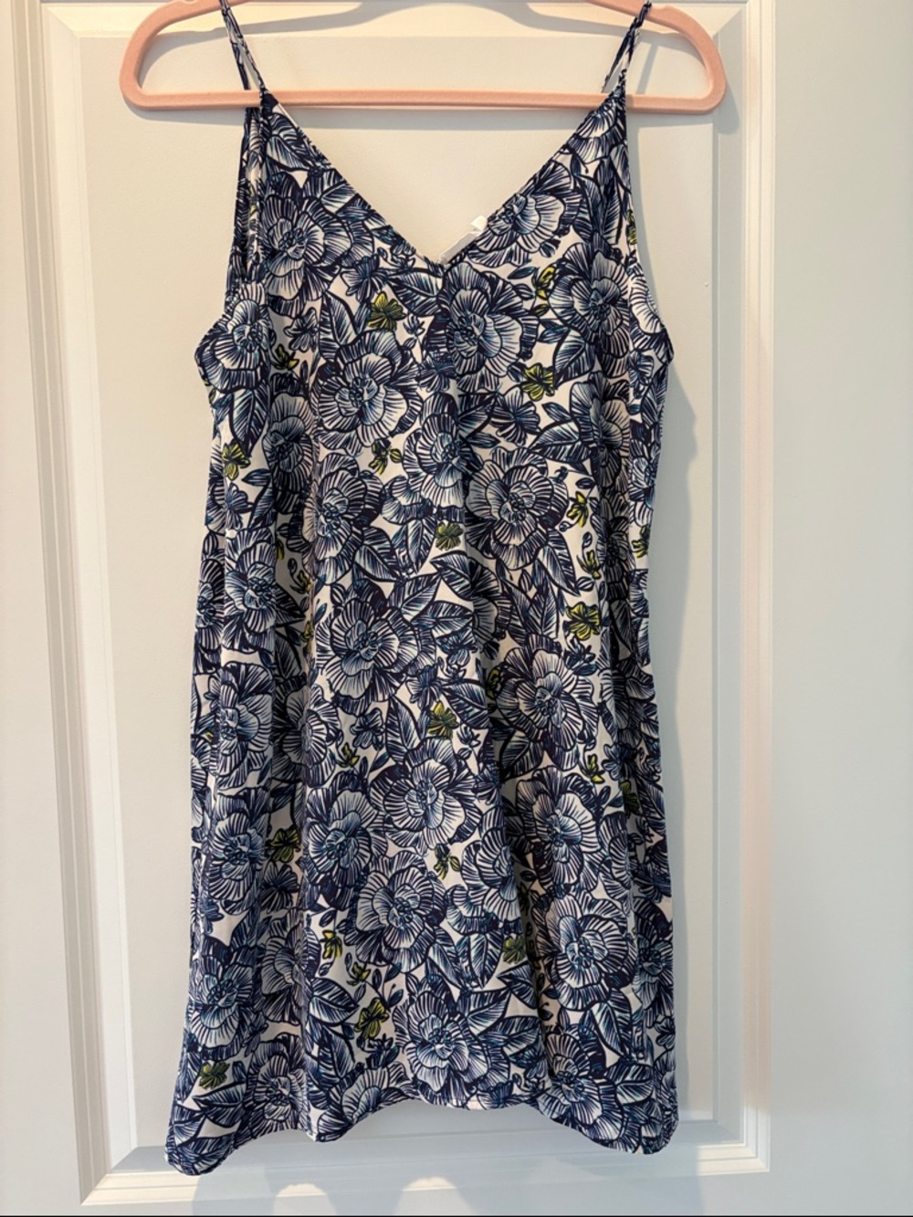 Lush Navy and White Floral Tank Dress with Yellow Accents